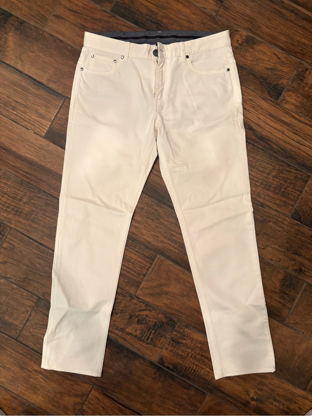 Ermenegildo Zegna White Denim with Dark Brown Leather Logo Patch - 35W